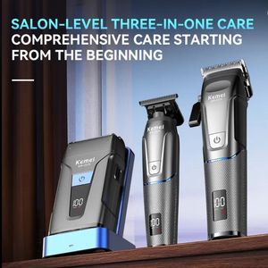 เครื่องตัดผม Kemei KM-2375 ออลอินวัน พร้อมใบมีดโกนแบบฟอยล์ ฐานชาร์จแบบ Type-C เครื่องเล็มผมระดับซาลอน ชุดอุปกรณ์ตัดผมสำหรับร้านตัดผม - Product Image 2