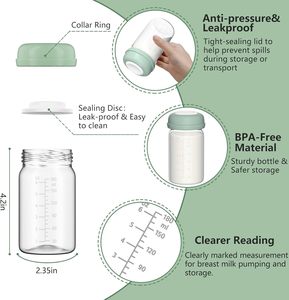 Bouteille de stockage de lait maternel pour bébé, 180 ml, PP, bleu, rose, blanc, vert, large diamètre, avec bouchon à vis, joint en silicone, résistante au réfrigérateur - Product Image 3