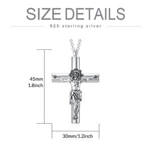 Cremation Jewelry Keepsakes 925 Sterling <strong>Silver</strong> <strong>Large</strong> Jesus Cross Ashes <strong>Locket</strong> Urn Necklace for Men - Product Image 2