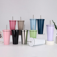 Gobelet isotherme en acier inoxydable marron de 750 ml avec paille, pour le bureau, la voiture, l'usage quotidien, le café, les voyages en extérieur, le camping, garde au froid