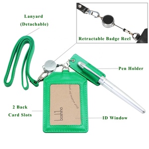 Soft PU Leather Badge <b>Holder</b> with Pen <b>Holder</b> Working Name Badge <b>Id</b> Card Badge <b>Holder</b> with Retractable Strap Lanyard - Product Image 3