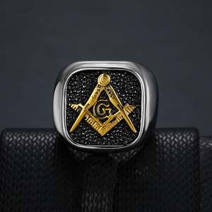 Anneaux de motard vintage en acier inoxydable pour hommes Hip Hop, maçonnique, plaqué or noir argent, anneau maçonnique AG - Product Image 3