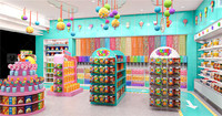 Décoration d'intérieur de magasin de bonbons personnalisé suspendu en vrac Présentoir à bonbons gondole présentoir à bonbons recto-verso avec lumière LED