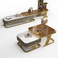 Ensemble de table basse et meuble TV extensible moderne de luxe or et blanc avec rangement YOUTAI