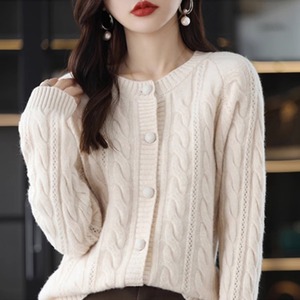Women's <b>Red</b> <b>Wool</b> Knitted Cardigan O-Neck Full Sleeve Button Front Solid Color Elegant Winter Top Hand Knitted Thick Regular Fit - Product Image 5