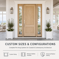 Porte d'entrée extérieure en aluminium à grain de bois avec 2 panneaux latéraux divisés pleine hauteur, porte d'entrée moderne de style transitionnel
