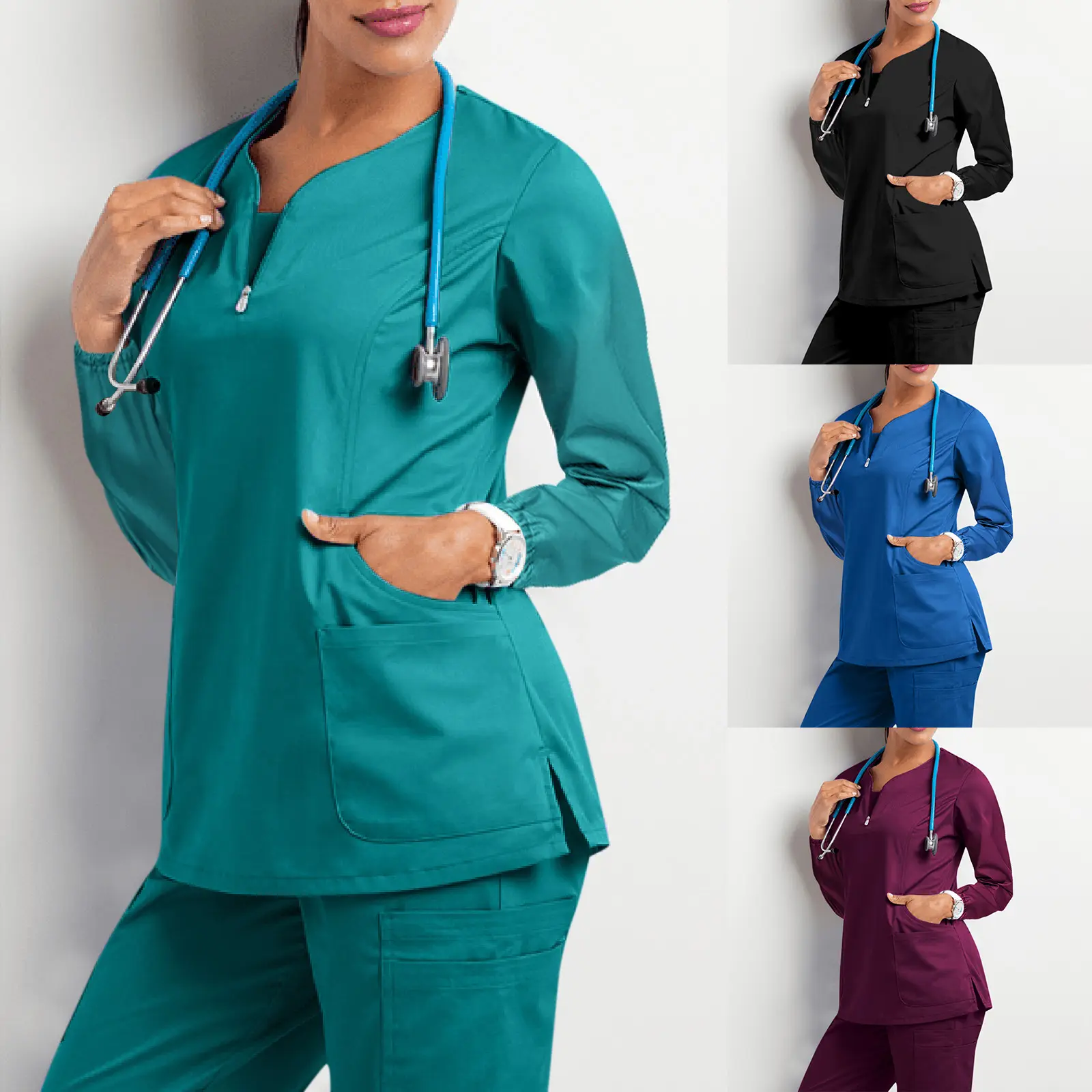 Costume de gommage de haute qualité unisexe médical Unoform Scrubs vente en gros d'uniformes hospitaliers à la mode ensembles d'uniformes de gommage d'infirmière personnalisés