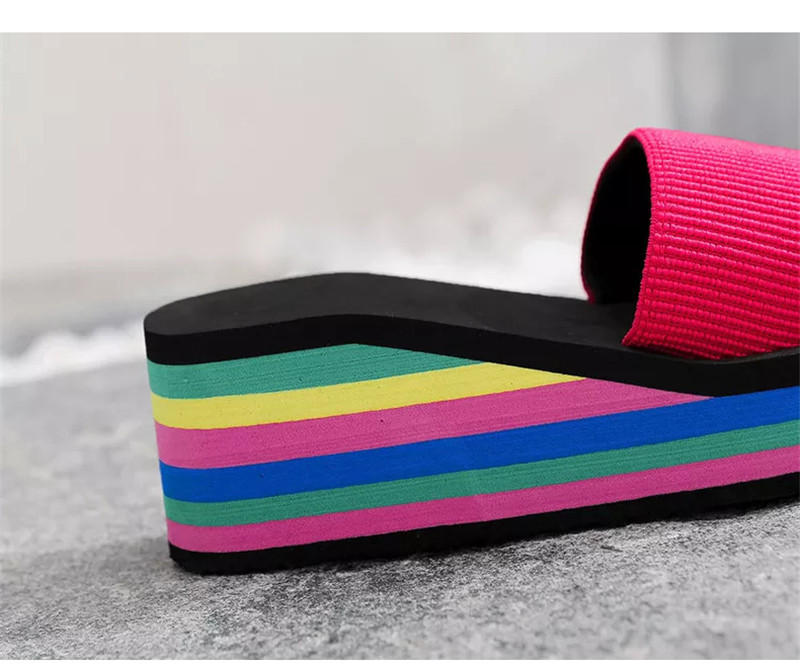 Summer Rainbow Platform Sandals and Slippers Colorful Casual Beach Flip Flops for Women