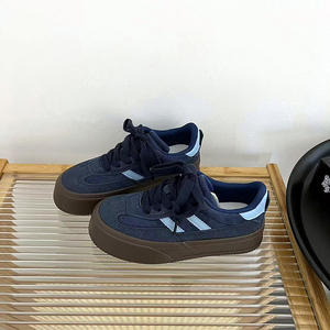 รองเท้าผ้าใบผูกเชือกพื้นหนาสำหรับผู้หญิง, รองเท้าผ้าใบลำลองสำหรับฤดูใบไม้ร่วงสีน้ำตาล - Product Image 3