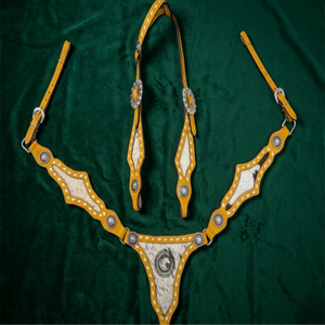 Conjunto de aparejos de equitación western con brida, cabezada y pechera de cuero, accesorios para caballos para trabajo en ranchos y carreras de barriles. - Product Image 2