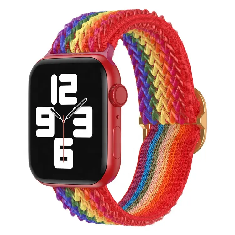 Apple Watch Series 40mm 44mm用のバックル手首交換用クーリープウォッチバンド付きのカラフルな弾性ナイロンバンド