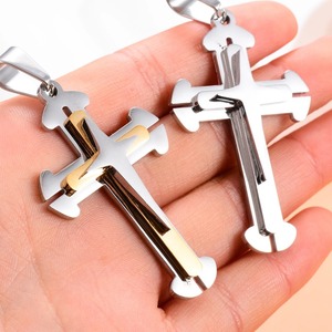 Pendentif croix classique en acier inoxydable pour hommes et femmes, couleur noir/bleu/argent/or, bijoux cadeaux - Product Image 5