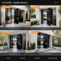 Porte d'entrée pivotante moderne en acier inoxydable noir brillant, simple, avec serrure électronique intelligente antivol pour villa et hôtel
