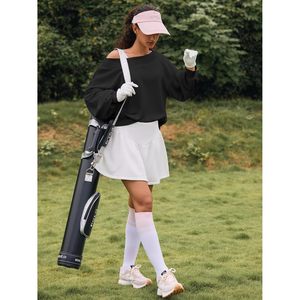 Fisoew Sweat-shirt à épaules dénudées pour femme, coupe ample, manches longues, décontracté, pour l'automne, noir - Product Image 4