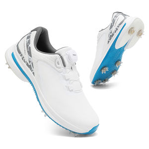 Chaussures de <span class=keywords><strong>golf</strong></span> en cuir véritable pour hommes et femmes, confortables, imperméables, avec lacets rétractables à bouton automatique, antidérapantes, fixation par clous - Product Image 3