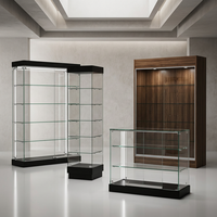 Vitrine de luxe sans cadre en verre trempé pleine vue avec éclairage LED, porte verrouillable et étagères réglables pour bijoux et centres commerciaux