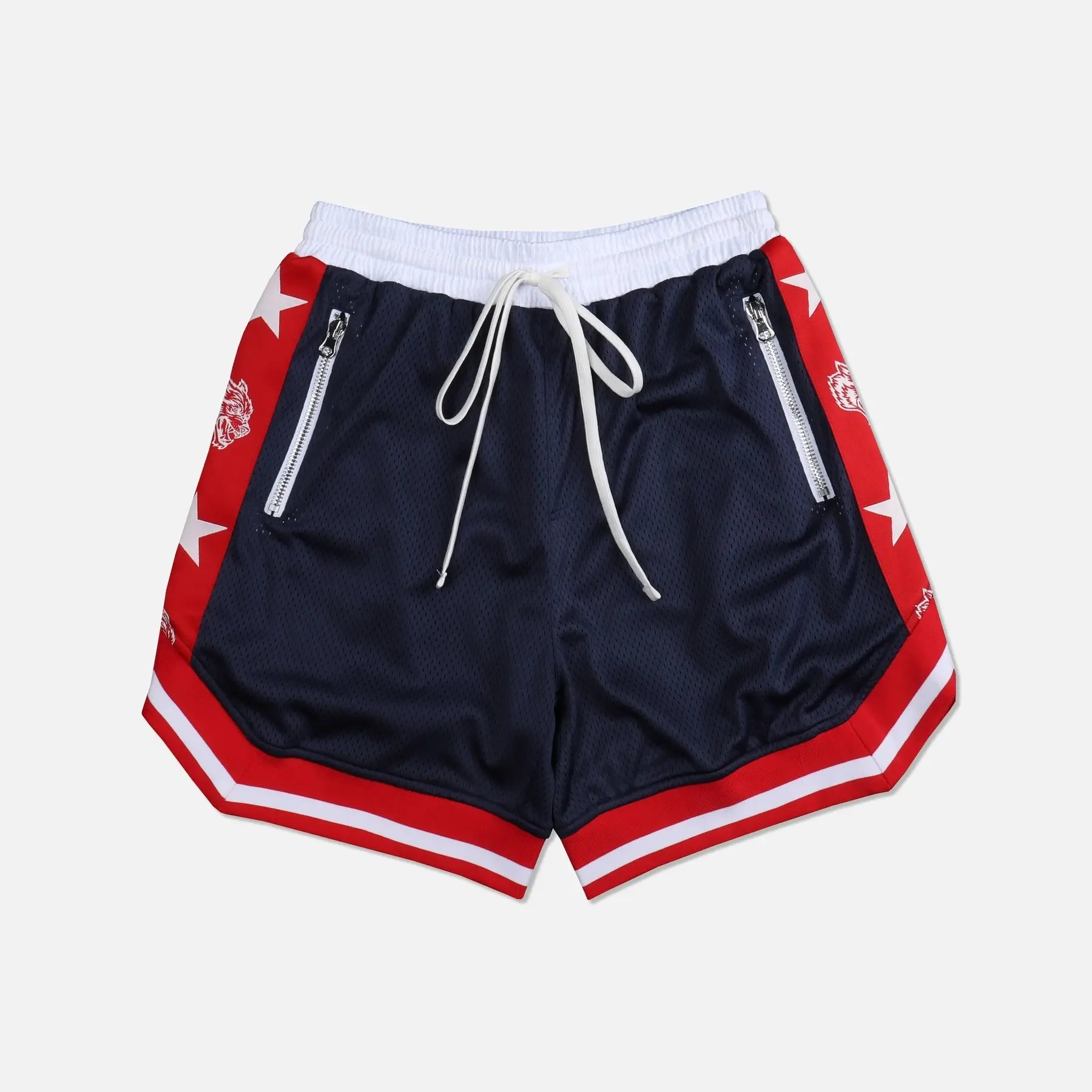 NOVA malha rua curto personalizado retro basquete shorts para homens bolsos com zíper