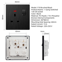 Prise murale universelle standard 13A avec interrupteur lumineux, en plastique noir ultra-fin de 6 mm, certifiée CE KSQ, pour la maison, le bureau et l'hôtel