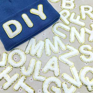 <b>Iron</b> on Alphabet Chenille Patches with Eco-Friendly Fabric Sequins Decoration Cute Font Glitter Gold Edge 5cm Size for Hats - Product Image 1