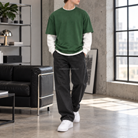 T-shirt surdimensionné pour homme, style décontracté streetwear, vert, coupe ample, en coton, style superposé, haut basique, t-shirts personnalisables avec logo