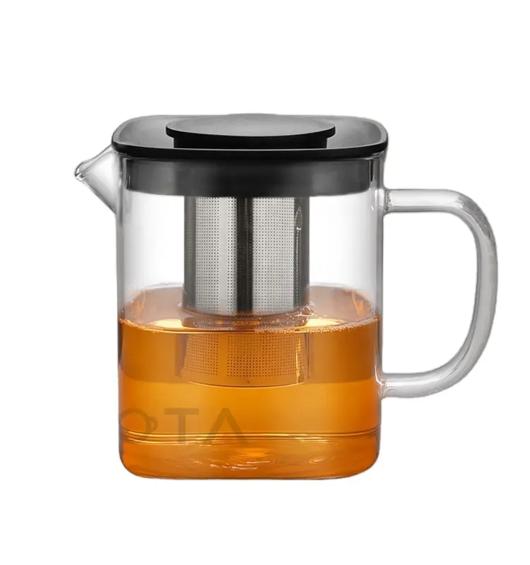 square shape borosilicate glass tea pot