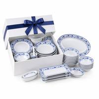 Service de vaisselle en mélamine bleu et blanc, qualité alimentaire, sans BPA, incassable, léger, compatible lave-vaisselle, assiettes et bols, direct usine