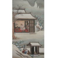 Peinture sur rouleau de soie chinoise traditionnelle, Nuit de neige, Visite de Zhao Pu, Œuvre d'art faite à la main, Reproduction haute résolution, Décoration intérieure