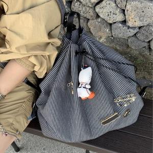 Women's Casual <b>Backpack</b> Striped Canvas <b>Drawstring</b> Shoulder Bag Lightweight Large Capacity Everyday Use Summer 2024 - Product Image 2