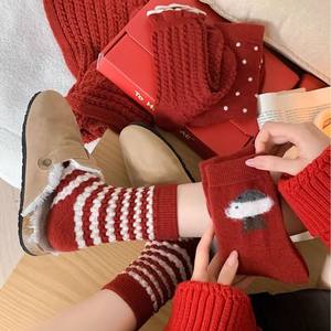 Chaussettes mi-hautes rouges en flocage pour <span class=keywords><strong>chiot</strong></span>, motif rétro, douces et confortables, pour l'hiver, usage quotidien, nouvelle année - Product Image 2