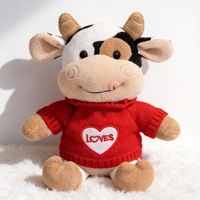 Boneka Sapi Hitam Putih Lucu Habie Isi Kapas PP dengan Pakaian Sweater Merah Bersulam, Mainan Anak, Bantal Lembut, Dekorasi, Hadiah