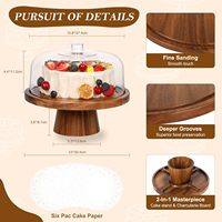 Support à gâteau jetable en bois d'acacia de 12 pouces avec couvercle en dôme acrylique allant au four 2-en-1 Dessert Charcuterie Display Set Box Packaging