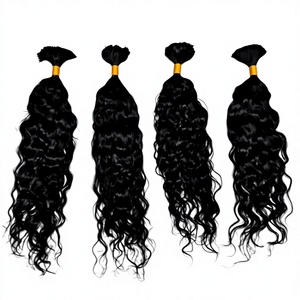 Cheveux Indiens Vierge Naturels Non Traités Remy en Vrac 100 grammes Ondulés Bouclés Raides Noirs avec Fil Jaune Cuticules Alignées - Product Image 2