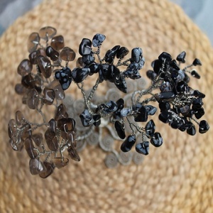 Arbre de vie en obsidienne et Quartz fumé, Figurine flocons de neige, ornement de Table en cristal, sculptée à la main, Art solaire, cadeaux de décoration - Product Image 4