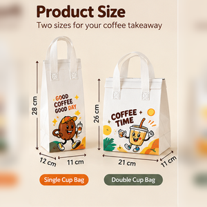 ถุงกาแฟแบบพกพาพิมพ์ลายตามสั่ง ทำจากผ้าไม่ทอ พร้อมฉนวนกันความร้อน ถุงเก็บความร้อน-เย็นแบบฟอยล์อะลูมิเนียม สำหรับส่งเครื่องดื่มร้อนและเย็น - Product Image 3