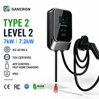 GANCRON Pengisi Daya EV AC Tipe 2 IEC 62196-2 7kW 7.2kW Terpasang di Dinding Dengan Kontrol Aplikasi untuk Penggunaan di Rumah Teruji TUV