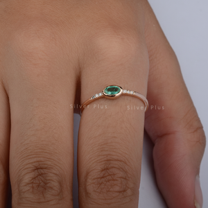 Anillo de boda de compromiso clásico de Esmeralda y Diamante genuino de oro amarillo de 14 quilates de la mejor calidad, joyería fina para regalo de mujer - Product Image 1