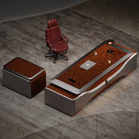 Bureau de direction en bois de placage naturel avec finition cristal, plateau en MDF E1, bureau de conseil avec interrupteur tactile LED