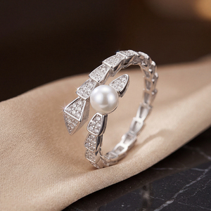 Bague de luxe en argent S925 en forme de serpent avec perle d'eau douce, entièrement pavée de zircons, ajustable, bijou en perles pour femme, cadeau de fête - Product Image 5