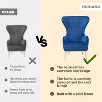 Fauteuil en velours capitonné à dossier haut avec pieds en métal, style moderne et luxueux, pour chambre et salon contemporains, vente en gros