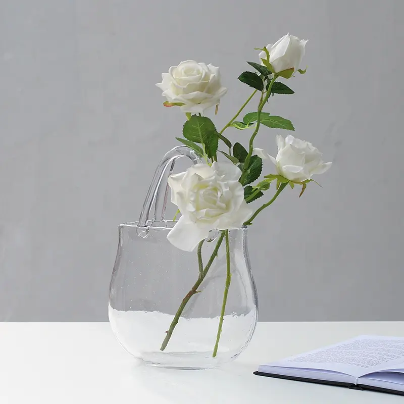 बिक्सुआन ग्लास हैंड बैग फूलदान आधुनिक फूल व्यवस्था पर्स फूलदान अनोखा फिशबोल वेडिंग टेबल सजावट एक्सेंट उपहार ग्लास फूलदान