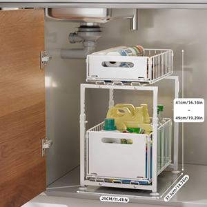 Organisateur de rangement coulissant à 2 niveaux <span class=keywords><strong>sous</strong></span> l'évier pour salle de bain et cuisine, avec paniers coulissants pour armoires - Product Image 5