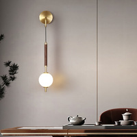 Lampe murale, lampe de chevet pour chambre à coucher, lampe de salon de luxe, en bois de noyer, style chinois moderne et simple, fond tout en cuivre