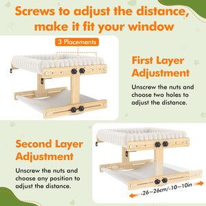 ZMaker Dubbellaagse Kattenvensterbank Eenvoudig te Installeren Hangmat Kattenbed Verstelbare Kattenhangmat met Zacht Warm Pluche Voering Kussen - Product Image 3