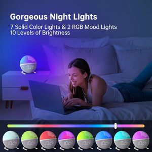 Réveil intelligent HY avec lumière LED Sunrise, veilleuse intelligente à changement de couleur, horloge de bureau numérique moderne à intensité variable, OEM ODM - Product Image 2