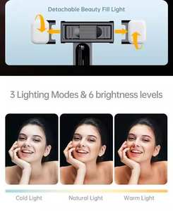 Perche à selfie C13D en gros avec support de téléphone portable séparé, trépied extensible et parapluie pour la photographie - Product Image 2