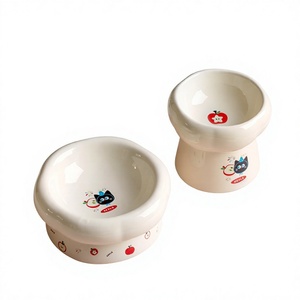<b>Ceramic</b> Cat <b>Bowl</b> High Foot Anti-knock Cervical Spine Protection Apple Pattern Cat Food & Drinking Water <b>Bowl</b> - Product Image 1