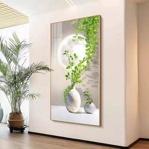 Cuadro decorativo con temática de vegetación para entrada, lienzo al óleo, estilo minimalista, arte realista, decoración de pared para pasillo o corredor - Product Image 3