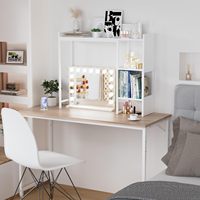 Support de moniteur pour bureau et université, blanc, avec étagère de rangement latérale pour bureau, table, dortoir et bureau de travail