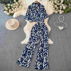 Nuovo Set di due pezzi <span class=keywords><strong>abbigliamento</strong></span> <span class=keywords><strong>donna</strong></span> girocollo elegante con stampa camicetta elasticizzata in vita pantaloni larghi - Product Image 3