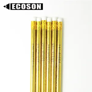 High Quality White Rubber Top 7" HB Pencil Gold Round Shape Golden Foil Printing Gold Pencil With HB Lead